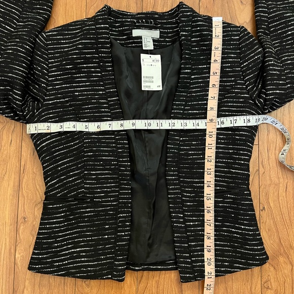 NWT H&M Small Ladies Textured Open Front Suit Jacket Blazer Black & White Small - Picture 3 of 7